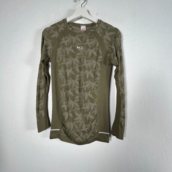 Kari Traa Women Butterfly Baselayer Long-Sleeve Top Medium Olive Green Crew Neck - Picture 1 of 8